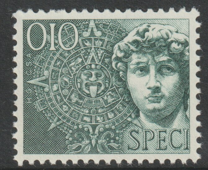 Cinderella  (Switzerland ?) dummy stamp in grey-green showing Head of Michelangelos David and inscribed SPECIMEN unmounted mint, stamps on cinderella, stamps on statues