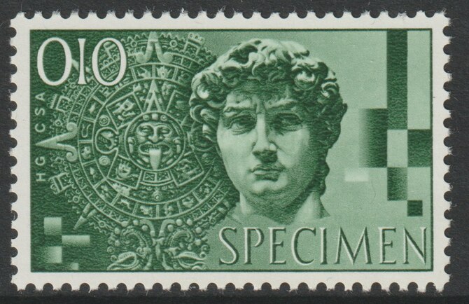 Cinderella  (Switzerland ?) dummy stamp in green showing Head of Michelangelos David and inscribed SPECIMEN unmounted mint, stamps on cinderella, stamps on statues