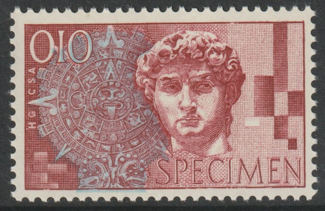 Cinderella  (Switzerland ?) dummy stamp in maroon & blue showing Head of Michelangelo's David and inscribed SPECIMEN unmounted mint, stamps on cinderella, stamps on statues