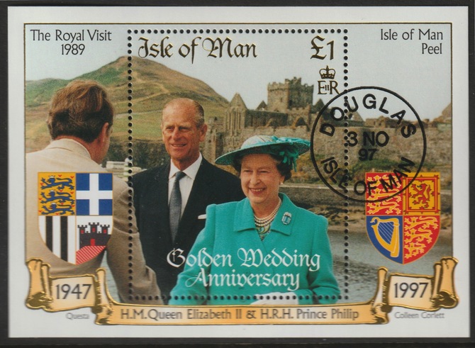 Isle of Man 1997 Golden Wedding of Queen Elizabeth & Prince Philip m/sheet cds used, SG MS772, stamps on , stamps on  stamps on royalty