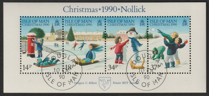 Isle of Man 1990 Christmas m/sheet fine cds used, SG MS463, stamps on christmas, stamps on postbox
