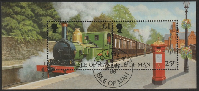 Isle of Man 1998 125th Anniversary of Isle of Man Steam Railway m/sheet fine cds used, SG MS807, stamps on , stamps on  stamps on railways, stamps on  stamps on postboxes