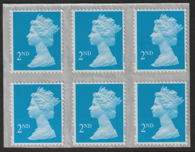 Great Britain 1993 Machin 2nd class self adhesive with elipticalperfs, a fine forgery block of 6 , stamps on , stamps on forgeries