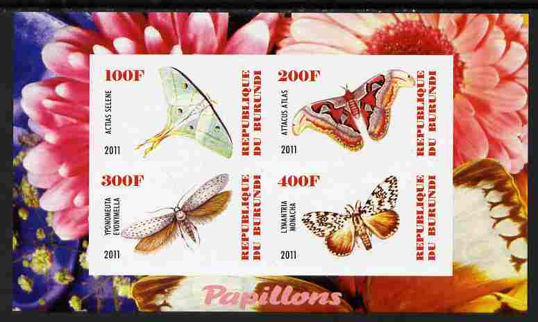 Burundi 2011 Fauna of the World - Butterflies #4 imperf sheetlet containing 4 values unmounted mint, stamps on butterflies