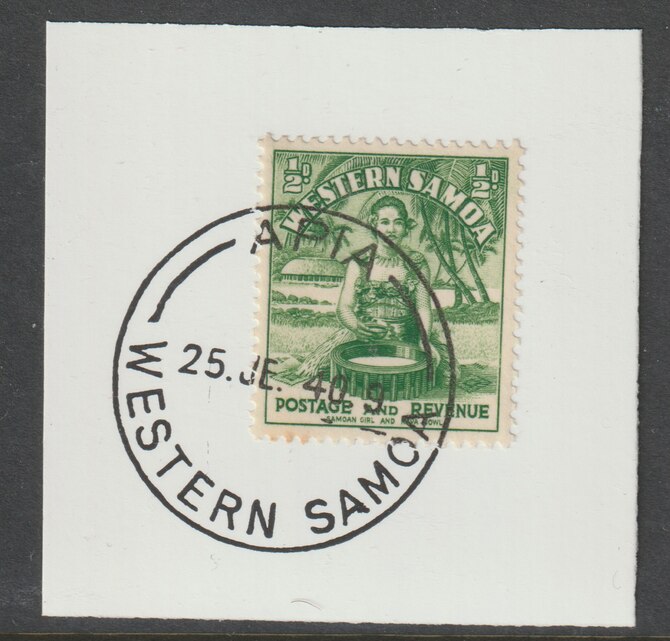 Samoa 1935 Samoan Girl 1/2d green on piece cancelled with full strike of Madame Joseph forged postmark type 376, stamps on , stamps on  stamps on , stamps on  stamps on  kg5 , stamps on  stamps on forgeries, stamps on  stamps on  