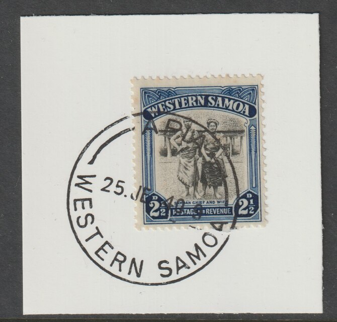 Samoa 1935 Chief and Wife 2.5d black & blue on piece cancelled with full strike of Madame Joseph forged postmark type 376, stamps on , stamps on  kg5 , stamps on forgeries, stamps on 