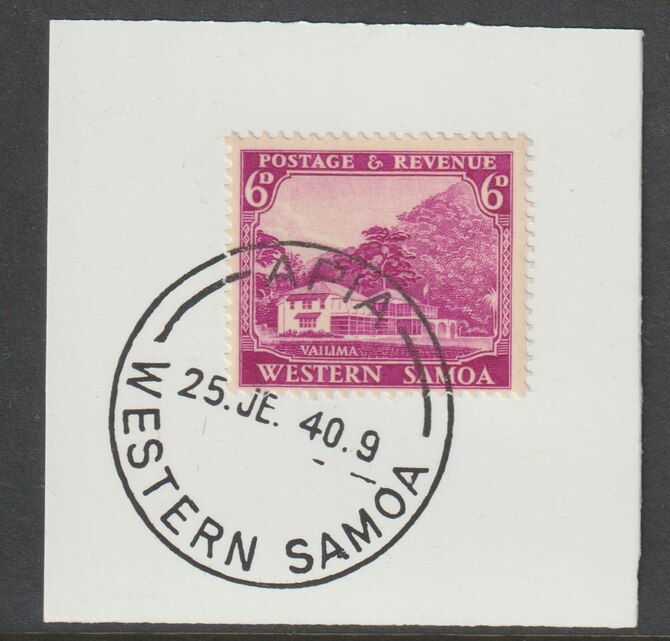 Samoa 1935 R L Stevenson's Home 6d magenta on piece cancelled with full strike of Madame Joseph forged postmark type 376, stamps on , stamps on  kg5 , stamps on forgeries, stamps on  literature