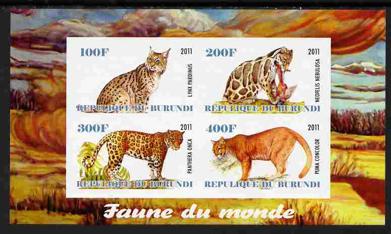 Burundi 2011 Fauna of the World - Wild Cats #3 imperf sheetlet containing 4 values unmounted mint, stamps on , stamps on  stamps on animals, stamps on  stamps on cats