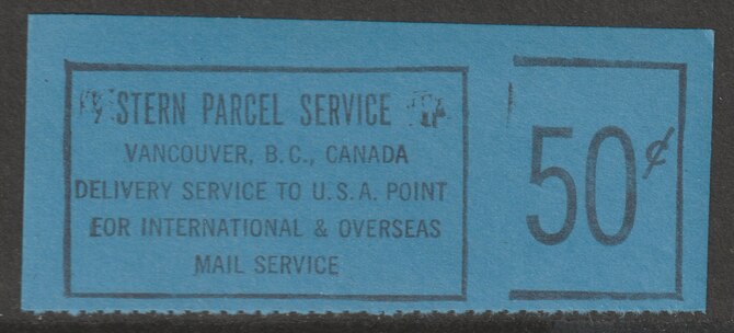 Cinderella - Canada 1968  Stern Packet Service  50c label in blue for use during the 1968 Canadian Postal Workers Strike, stamps on strike, stamps on cinderella