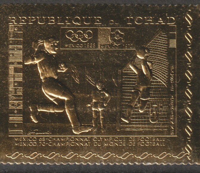 Chad 1970 World Cup Football Championship 5f embossed in gold foil unmounted mint, stamps on football, stamps on olympics