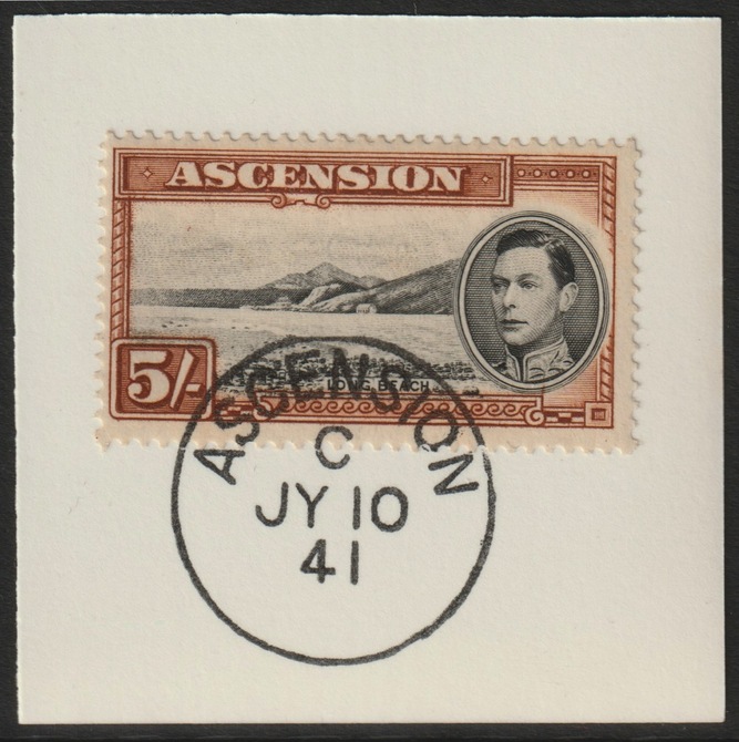 Ascension 1938 KG6 Pictorial 5s black & yellow-brown on piece with full strike of Madame Joseph forged postmark type 26, stamps on , stamps on  kg6 , stamps on forgery, stamps on forgeries