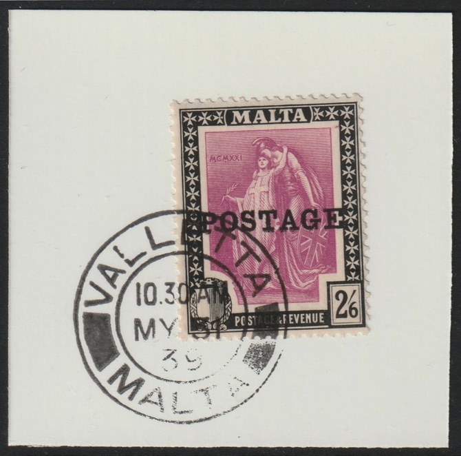 Malta 1926 POSTAGE overprint on 1/4d on piece with full strike of Madame Joseph forged postmark type 248, stamps on , stamps on  stamps on , stamps on  stamps on forgery, stamps on  stamps on forgeries, stamps on  stamps on  kg5 , stamps on  stamps on 