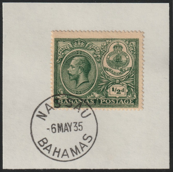 Bahamas 1920 Peace 1/2d on piece cancelled with full strike of Madame Joseph forged postmark type 35, stamps on , stamps on  stamps on , stamps on  stamps on  kg5 , stamps on  stamps on forgery, stamps on  stamps on madame joseph, stamps on  stamps on  ww1 , stamps on  stamps on 