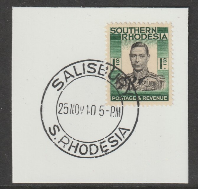 Southern Rhodesia 1937 KG6 def 1s black & blue-green on piece with full strike of Madame Joseph forged postmark type 332, stamps on , stamps on  stamps on , stamps on  stamps on  kg6 , stamps on  stamps on forgery, stamps on  stamps on forgeries