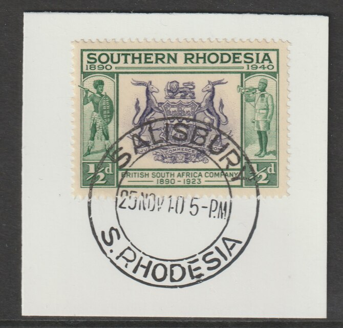 Southern Rhodesia 1940 Golden Jubilee South Africa Company 1/2d on piece with full strike of Madame Joseph forged postmark type 332, stamps on , stamps on  stamps on , stamps on  stamps on  kg6 , stamps on  stamps on forgery, stamps on  stamps on forgeries