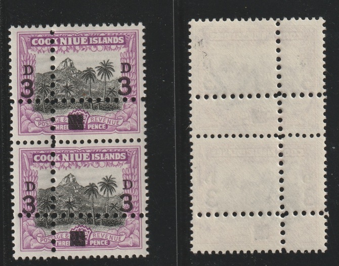 Niue 1940 Surcharcged 3d on 1.5d vert pair with perforations doubled (stamps are quartered) an attractive and interesting modern forgery, unmounted mint.,Note: the stamps..., stamps on forgery, stamps on forgeries, stamps on 