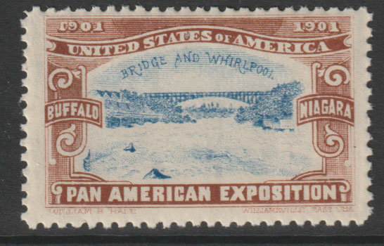Cinderella - United States 1901 Pan American Exposition perforated label showing Buffalo Bridge in brown & blue unmounted mint, stamps on cinderella, stamps on bridges, stamps on civil engineering