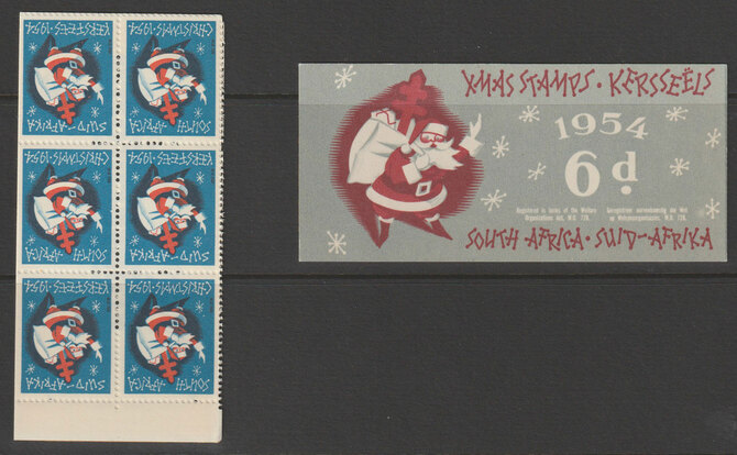 Cinderella - South Africa 1954 Christmas 6d booklet (exploded) containing pane of 6 TB labels, stamps on cinderella, stamps on christmas, stamps on  tb , stamps on 