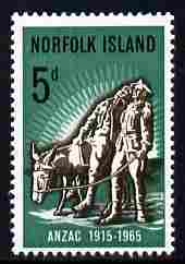 Norfolk Island 1965 50th Anniversary of Gallipoli Landing 5d unmounted mint SG 58, stamps on , stamps on  ww1 , stamps on battles, stamps on donkey, stamps on donkeys