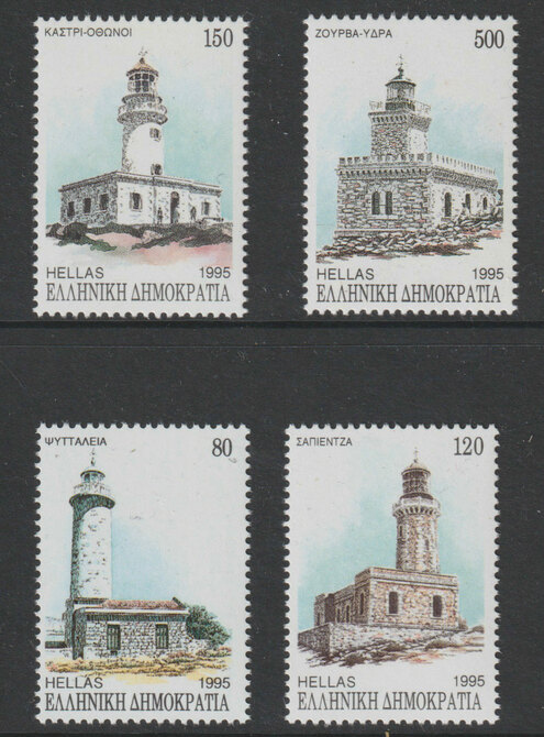 Greece 1995 Lighthouses perf set of 4 unmounted mint SG 1991-94, stamps on lighthouses