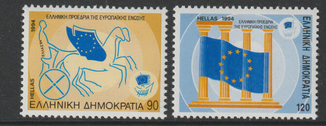 Greece 1994 Greek Presidency of European Union perf set of 2 unmounted mint SG 1953-54, stamps on europaflags
