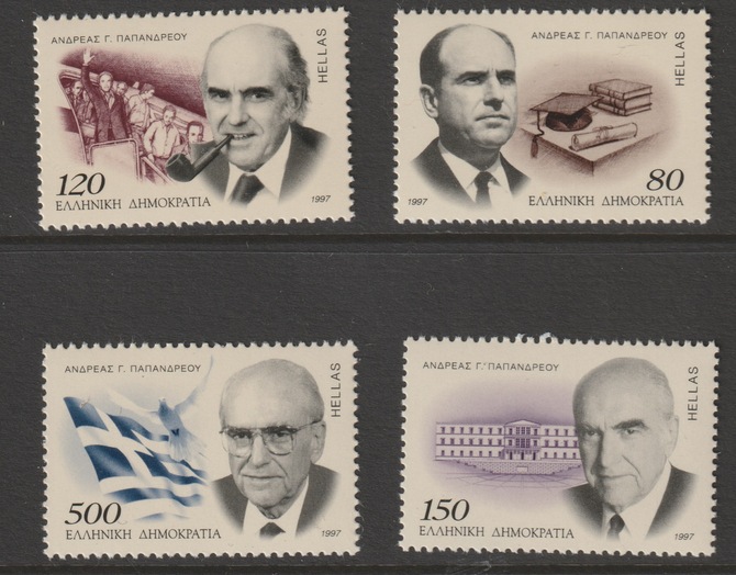 Greece 1997 Andreas Papandreou (Prime Minister) perf set of 4 unmounted mint SG 2021-24, stamps on constitutions, stamps on smoking, stamps on tobacco