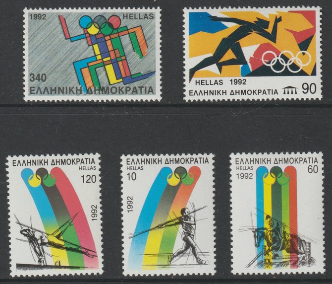 Greece 1992 Barcelona Olympics perf set of 5 unmounted mint SG 1891-95, stamps on olympics, stamps on javelin, stamps on  gym , stamps on running.show jumping