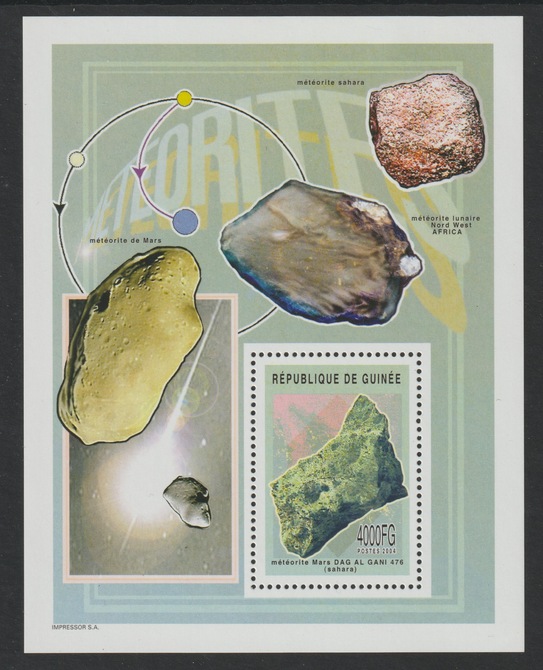 Guinea - Conakry 2004 Meteorites #1 perf m/sheet containing one value unmounted mint , stamps on space, stamps on minerals