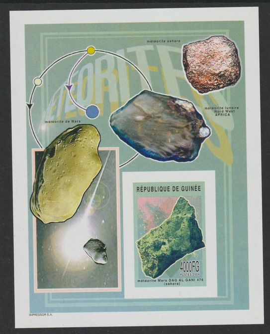 Guinea - Conakry 2004 Meteorites #1 imperf m/sheet containing one value unmounted mint , stamps on space, stamps on minerals