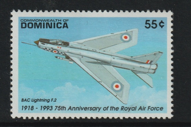 Dominica 1993 75th Anniversary of Royal Air Force 55c English Electric Lightning F2 unmounted mint SG 1723, stamps on aviation, stamps on , stamps on  ww2 , stamps on , stamps on  raf , stamps on lightning