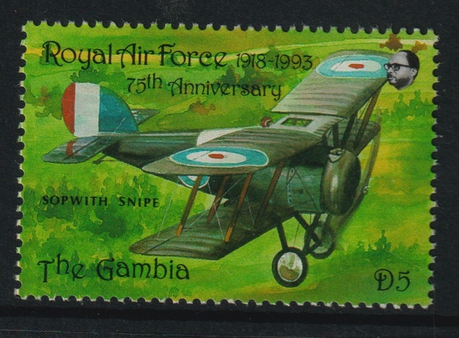 Gambia 1993 75th Anniversary of Royal Air Force 5d Sopwith Snipe unmounted mint SG 1529, stamps on aviation, stamps on , stamps on  ww2 , stamps on , stamps on  raf , stamps on sopwith