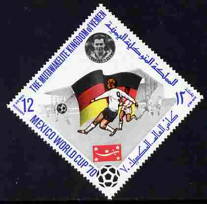 Yemen - Royalist 1970 World Cup Football 12b value (Germany Mi 982) perf diamond shaped unmounted mint, stamps on , stamps on  stamps on football