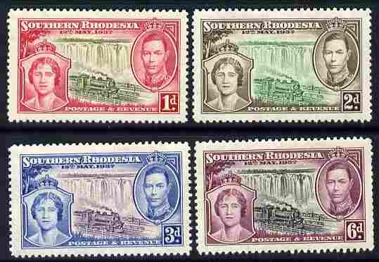 Southern Rhodesia 1937 KG6 Coronation perf set of 4 unmounted mint, SG 36-39, stamps on , stamps on  stamps on , stamps on  stamps on  kg6 , stamps on  stamps on coronation, stamps on  stamps on railways, stamps on  stamps on waterfalls