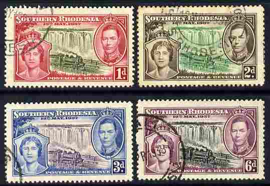 Southern Rhodesia 1937 KG6 Coronation perf set of 4 fine cds used, SG 36-39, stamps on , stamps on  stamps on , stamps on  stamps on  kg6 , stamps on  stamps on coronation, stamps on  stamps on railways, stamps on  stamps on waterfalls