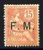 France 1903 Military Frank 15c pale red overprinted FM mounted mint SG M314, stamps on militaria