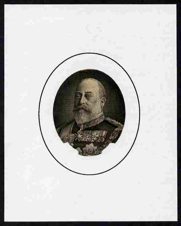 Waterlow Royal Portrait proof of Keng Edward VII on wove paper 2 x 1.5 inches, small part missing but still attractive, mounted on small card, stamps on , stamps on  stamps on royalty, stamps on  stamps on  ke7 , stamps on  stamps on 