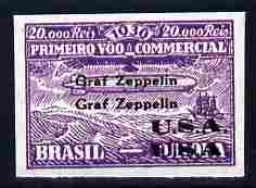 Brazil 1930 Air 20,000r violet with Graf Zeppelin USA overprint doubled being a 