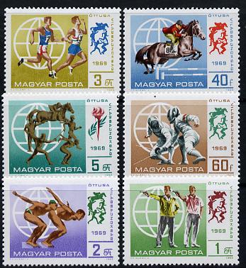 Hungary 1969 World Pentathlon Championships perf set of 6 unmounted mint, Mi 2537-42, stamps on , stamps on  stamps on sport    horse-jumping    fencing   pistol   swimming    running, stamps on  stamps on horses