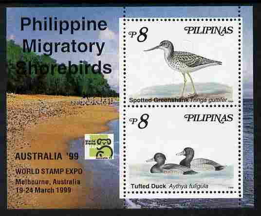 Philippines 1999 Birds perf m/sheet with Australia 99 imprint in margin unmounted mint SG MS 3228, stamps on birds, stamps on stamp exhibitions