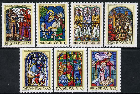 Hungary 1972 Stained Glass Windows perf set of 7, Mi 2817-23, stamps on arts, stamps on churches, stamps on stained glass