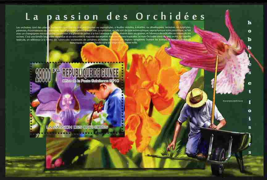 Guinea - Conakry 2010 The Passion of Orchids perf m/sheet unmounted mint , stamps on flowers, stamps on orchids