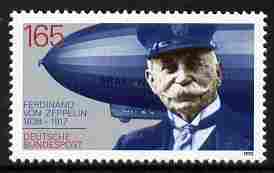 Germany - West 1992 75th Death Anniversary of Ferdinand von Zeppelin 165pf unmounted mint SG 2443, stamps on personalities, stamps on zeppelin, stamps on aviation, stamps on airships