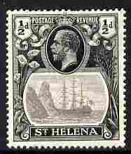 St Helena 1922-37 KG5 Badge Script 1/2d single with variety Damage to rigging on main mast below first yardarm, (stamp 7) mounted mint SG 97var, stamps on , stamps on  kg5 , stamps on ships