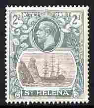 St Helena 1922-37 KG5 Badge Script 2d single with variety top 3 lines of shading broken above rock, (stamp 2) mtd mint SG 100var, stamps on , stamps on  kg5 , stamps on ships