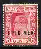 Ceylon 1908 KE7 6c carmine overprinted SPECIMEN fine with gum SG 291s, stamps on , stamps on  ke7 , stamps on 