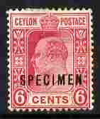 Ceylon 1908 KE7 6c carmine overprinted SPECIMEN fine with gum SG 291s, stamps on , stamps on  stamps on , stamps on  stamps on  ke7 , stamps on  stamps on 