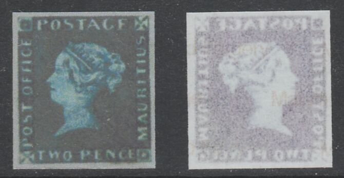 Mauritius 1847 Post Office 2d deep-blue  'Maryland' imperforate forgery on gummed paper as SG2.  The word Forgery is printed on the back and comes on a presentation card with descriptive notes.  It is generally believed that just twelve examples of the 2d have survived of which four are unused (currently catalogued at £1,500,000).  Most of the 12 are now in permanent museum collections. , stamps on , stamps on  stamps on maryland, stamps on  stamps on forgery, stamps on  stamps on forgeries