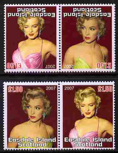 Easdale 2007 Marilyn Monroe A31.50 #1 perf se-tenant pair with images transposed and Country, value & date inverted complete with normal pair, both unmounted mint, stamps on , stamps on  stamps on personalities, stamps on  stamps on women, stamps on  stamps on films, stamps on  stamps on cinema, stamps on  stamps on movies, stamps on  stamps on marilyn, stamps on  stamps on  monroe