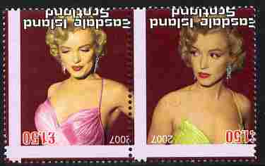 Easdale 2007 Marilyn Monroe \A31.50 #1 perf se-tenant pair with images transposed and Country, value & date inverted showing a fine misplacement of perforations, unmounted mint, stamps on personalities, stamps on women, stamps on films, stamps on cinema, stamps on movies, stamps on marilyn, stamps on  monroe