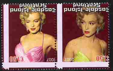 Easdale 2007 Marilyn Monroe A31.50 #1 perf se-tenant pair with images transposed and Country, value & date inverted showing a fine misplacement of perforations, unmounted mint, stamps on , stamps on  stamps on personalities, stamps on  stamps on women, stamps on  stamps on films, stamps on  stamps on cinema, stamps on  stamps on movies, stamps on  stamps on marilyn, stamps on  stamps on  monroe